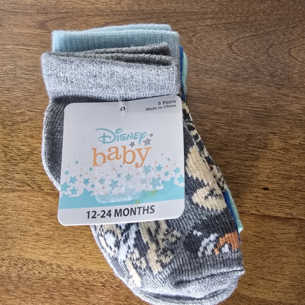 Disney Baby Socks Set - Gray and Blue Tones 5 Pair NWT Size 12-24 mos